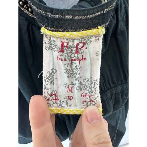 Free People Women’s sz M Black Beaded Toe Tank Top Backless 100% cotton - Picture 8 of 11